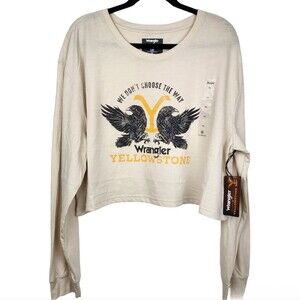 Wrangler Crop Top Long Sleeve Yellowstone Graphics Cream Tee T-shirt XXL